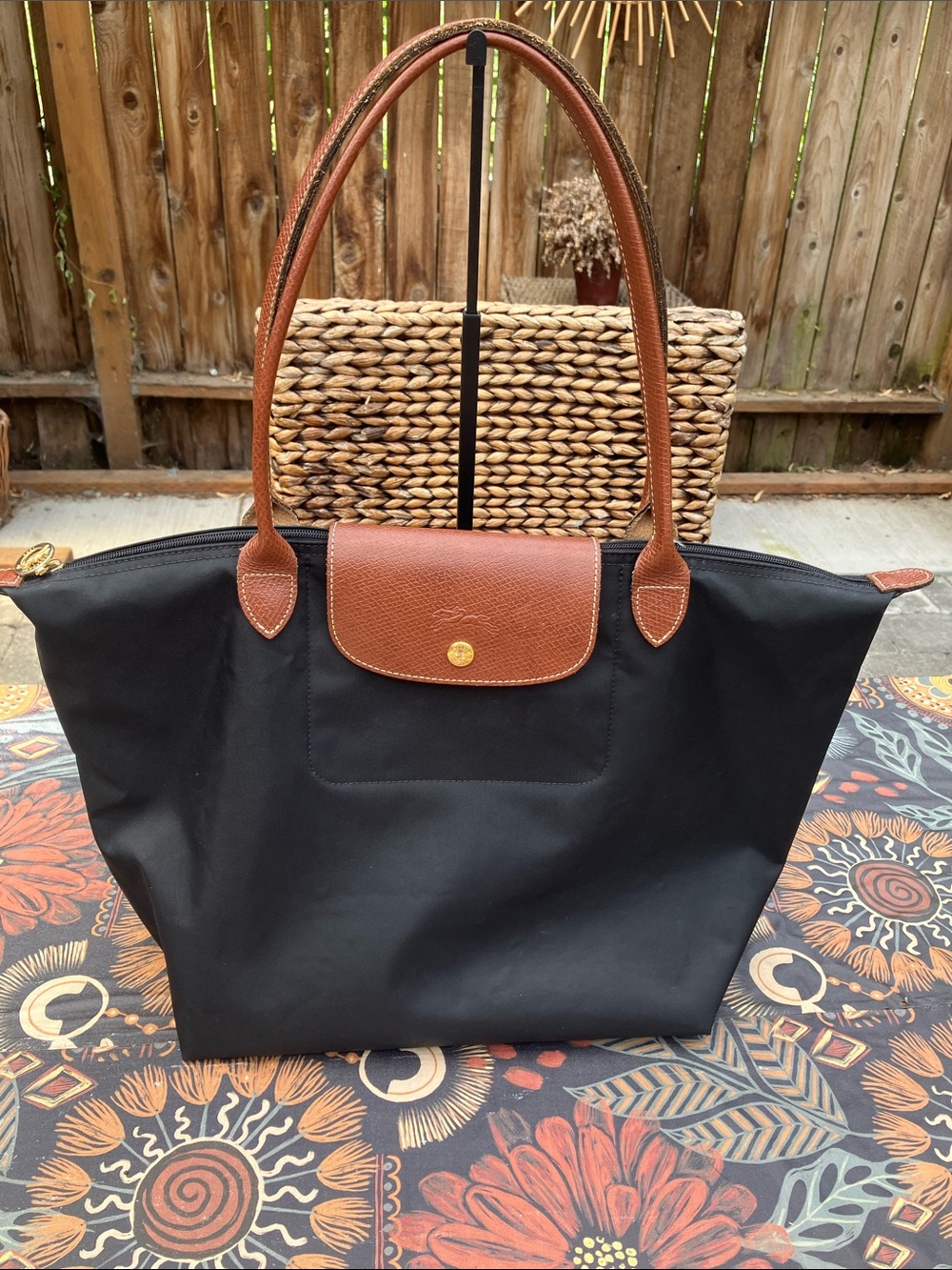 Longchamp Black Medium  Nylon Le Pliage Shopping Modele Depose Made in Paris